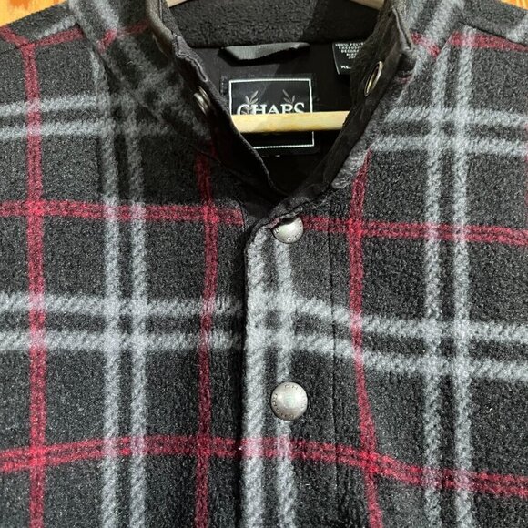 Vintage CHAPS Plaid Fleece 1/4 Snap Drawstring Bottom Pullover Shacket Pockets - Picture 3 of 13